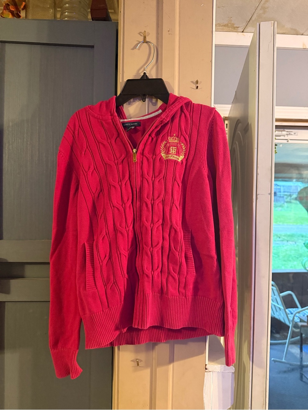 Tommy Hilfiger Pink Cable-Knit Zip Hoodie Sweater
